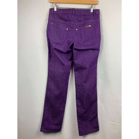 Iman Purple Denim Straight Leg Pants W/ Gold Accents & Stretch - Picture 5 of 6